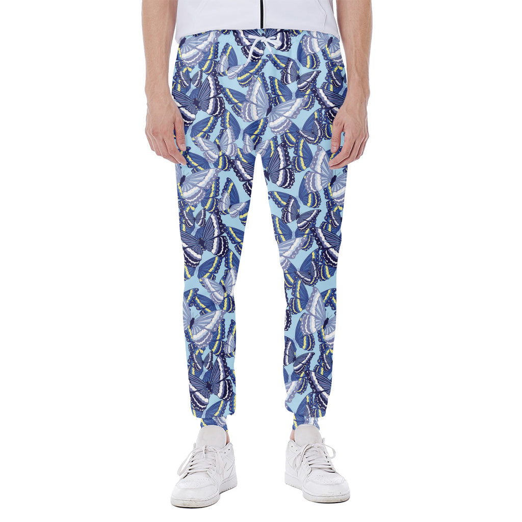 Blue Spring Butterfly Pattern Print Scuba Joggers