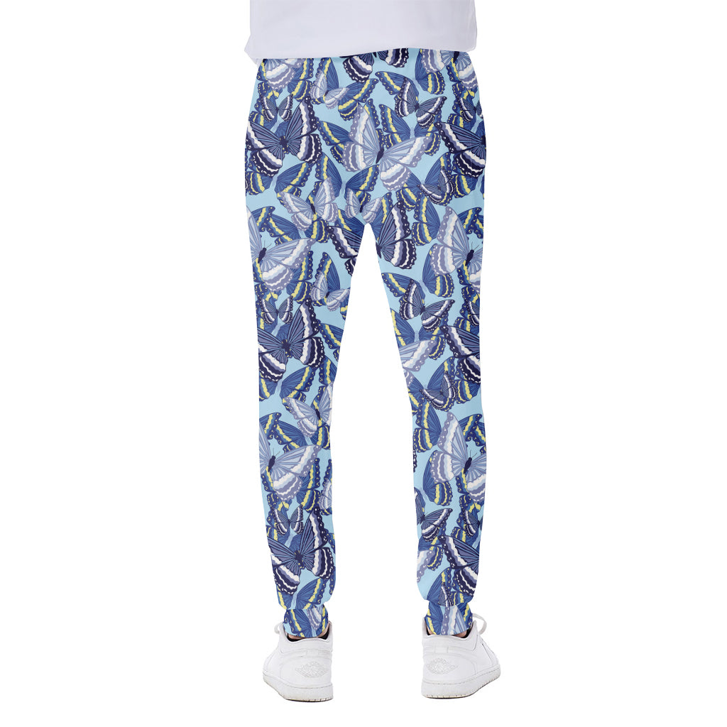 Blue Spring Butterfly Pattern Print Scuba Joggers