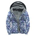 Blue Spring Butterfly Pattern Print Sherpa Lined Zip Up Hoodie