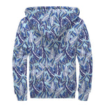 Blue Spring Butterfly Pattern Print Sherpa Lined Zip Up Hoodie