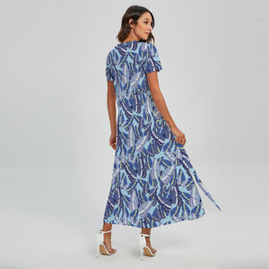 Blue Spring Butterfly Pattern Print Short Sleeve Maxi Dress