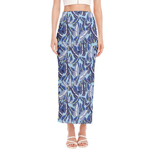 Blue Spring Butterfly Pattern Print Side Slit Maxi Skirt