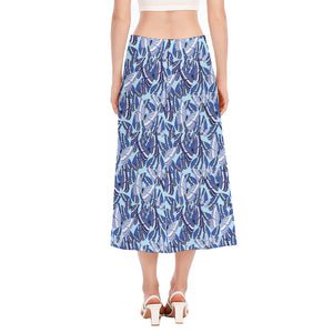 Blue Spring Butterfly Pattern Print Side Slit Midi Skirt