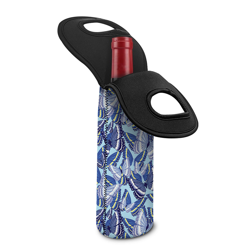 Blue Spring Butterfly Pattern Print Single Neoprene Wine Tote