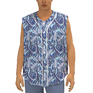 Blue Spring Butterfly Pattern Print Sleeveless Baseball Jersey