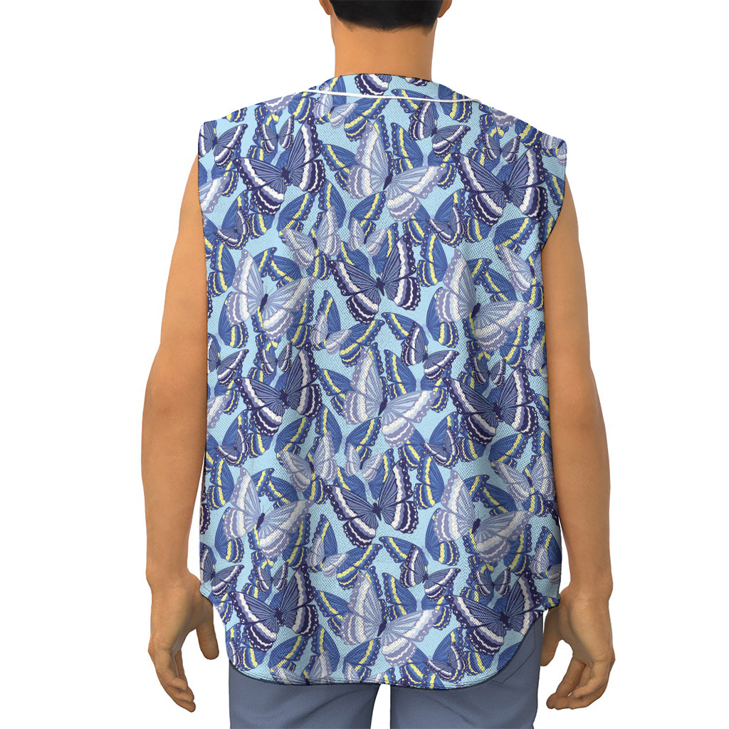 Blue Spring Butterfly Pattern Print Sleeveless Baseball Jersey