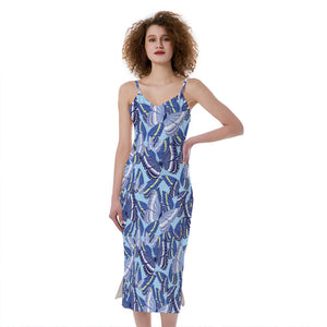 Blue Spring Butterfly Pattern Print Slim Fit Midi Cami Dress