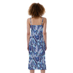 Blue Spring Butterfly Pattern Print Slim Fit Midi Cami Dress