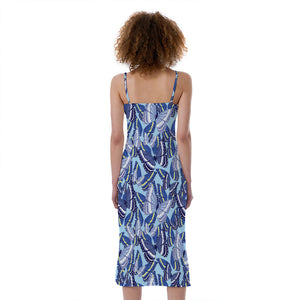 Blue Spring Butterfly Pattern Print Slim Fit Midi Cami Dress