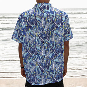 Blue Spring Butterfly Pattern Print Textured Short Sleeve Shirt