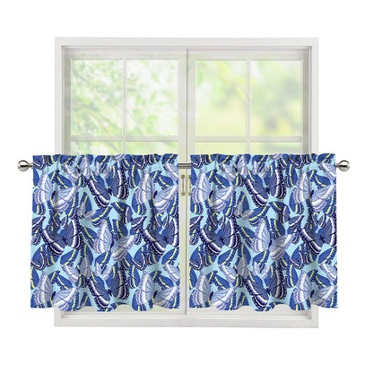 Blue Spring Butterfly Pattern Print Tier Curtains