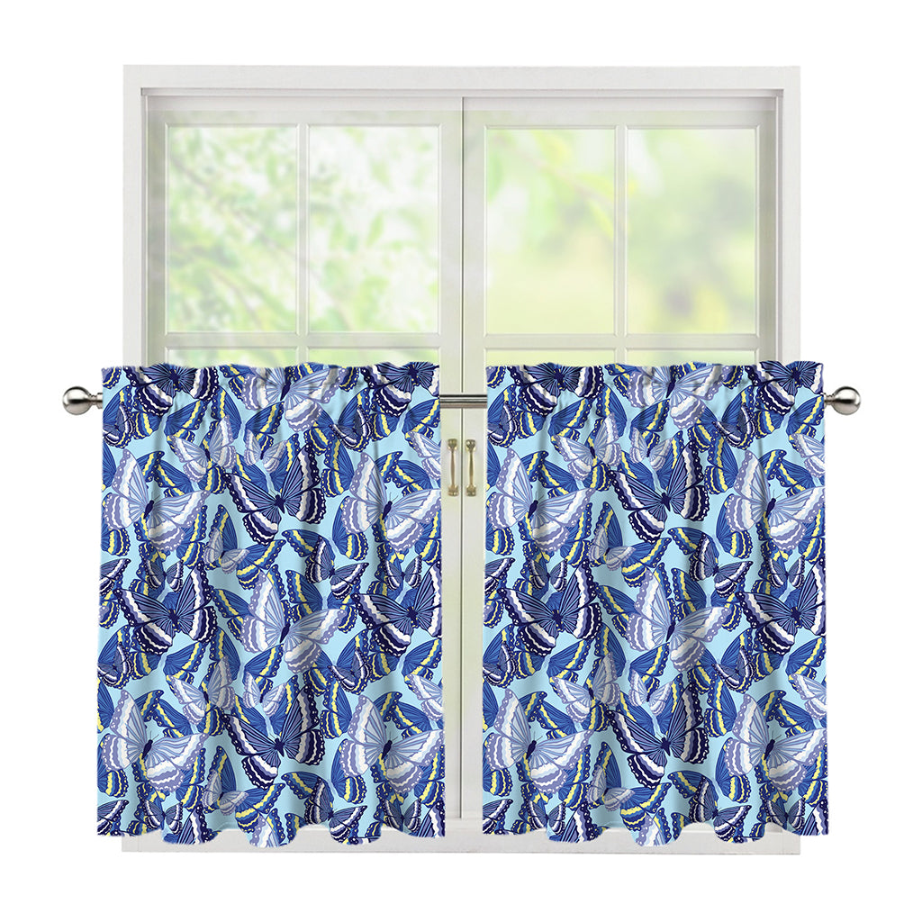 Blue Spring Butterfly Pattern Print Tier Curtains