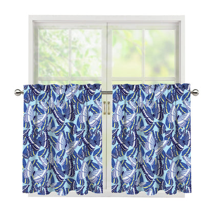 Blue Spring Butterfly Pattern Print Tier Curtains