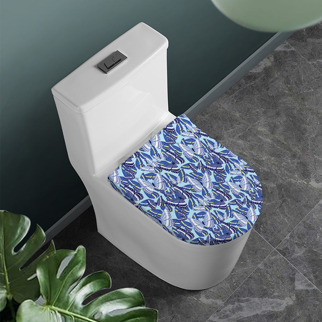 Blue Spring Butterfly Pattern Print Toilet Lid Cover