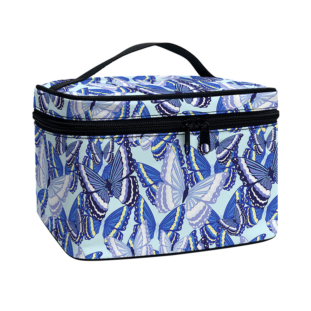 Blue Spring Butterfly Pattern Print Travel Makeup Bag