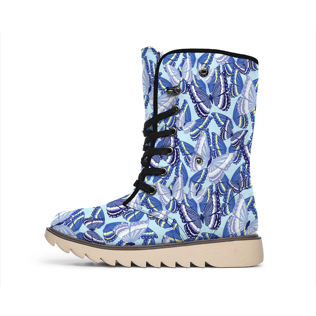 Blue Spring Butterfly Pattern Print Winter Boots