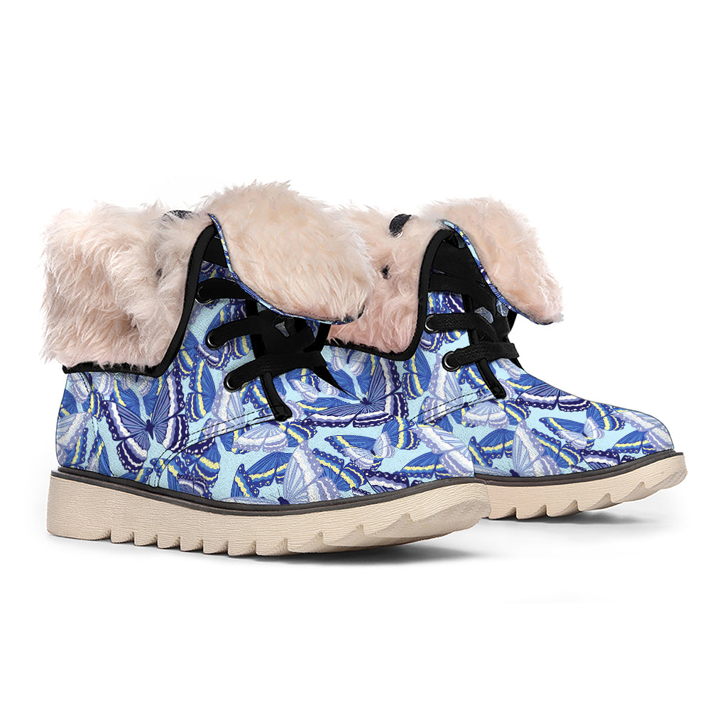 Blue Spring Butterfly Pattern Print Winter Boots