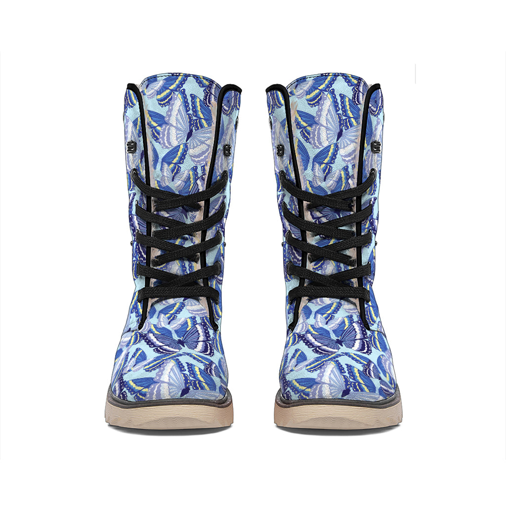 Blue Spring Butterfly Pattern Print Winter Boots