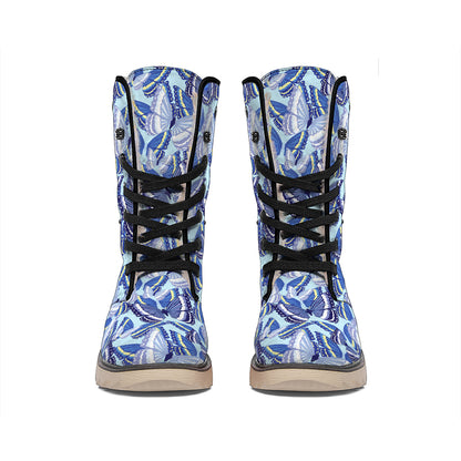 Blue Spring Butterfly Pattern Print Winter Boots