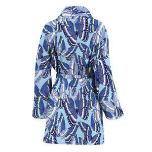 Blue Spring Butterfly Pattern Print Women's Bathrobe