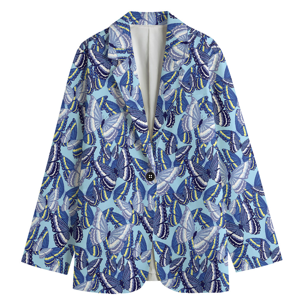 Blue Spring Butterfly Pattern Print Women's Blazer