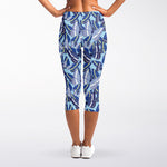 Blue Spring Butterfly Pattern Print Women's Capri Leggings
