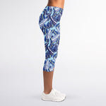 Blue Spring Butterfly Pattern Print Women's Capri Leggings