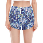Blue Spring Butterfly Pattern Print Women's Split Running Shorts