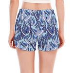 Blue Spring Butterfly Pattern Print Women's Split Running Shorts