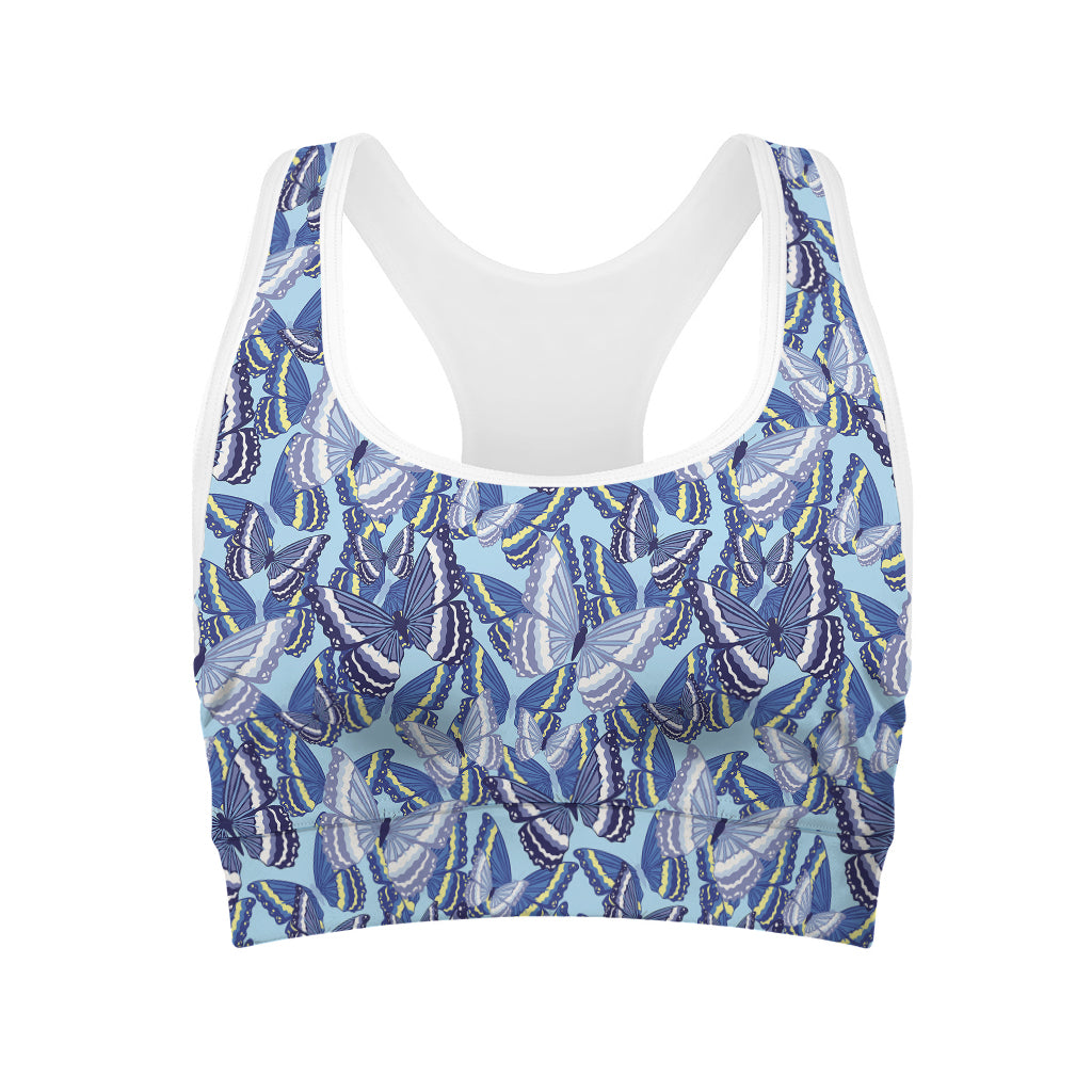 Blue Spring Butterfly Pattern Print Women's Sports Bra