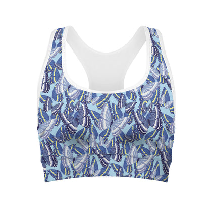 Blue Spring Butterfly Pattern Print Women's Sports Bra