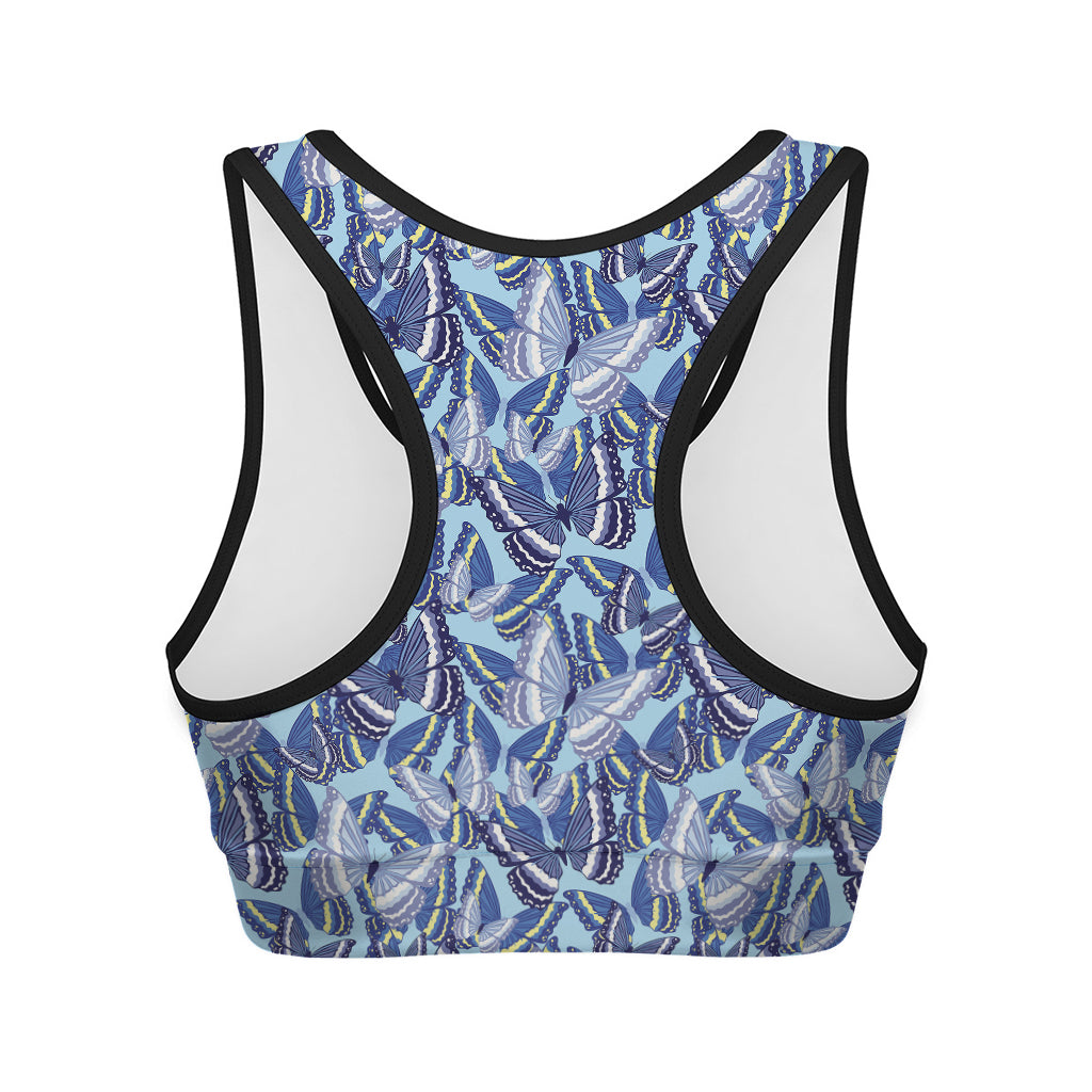 Blue Spring Butterfly Pattern Print Women's Sports Bra