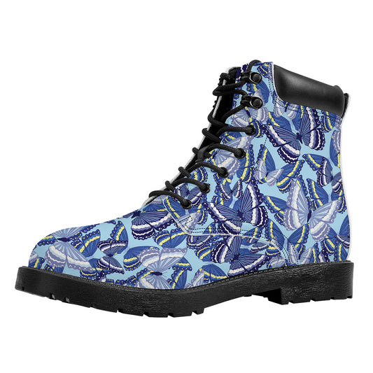 Blue Spring Butterfly Pattern Print Work Boots