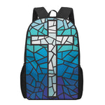 Blue Stained Glass Cross Print 17 Inch Backpack