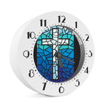 Blue Stained Glass Cross Print Alarm Clock