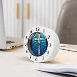 Blue Stained Glass Cross Print Alarm Clock