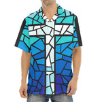 Blue Stained Glass Cross Print Aloha Shirt