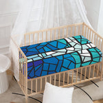 Blue Stained Glass Cross Print Baby Crib Sheet
