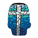 Blue Stained Glass Cross Print Baby Seat Cover