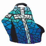 Blue Stained Glass Cross Print Baby Seat Cover