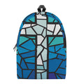 Blue Stained Glass Cross Print School Backpack