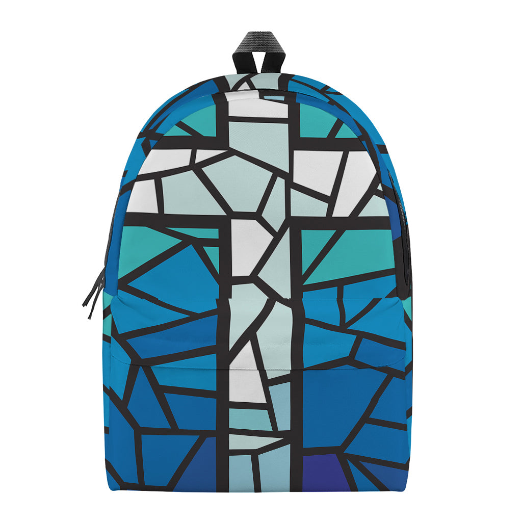 Blue Stained Glass Cross Print Backpack