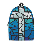 Blue Stained Glass Cross Print Backpack