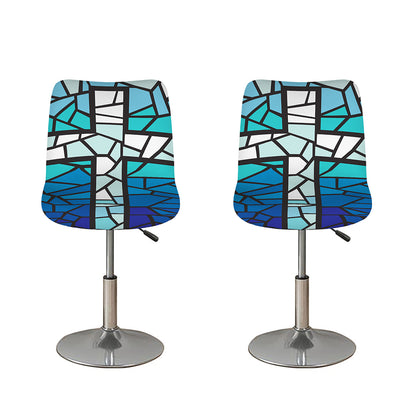 Blue Stained Glass Cross Print Bar Stool Covers