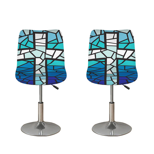 Blue Stained Glass Cross Print Bar Stool Covers