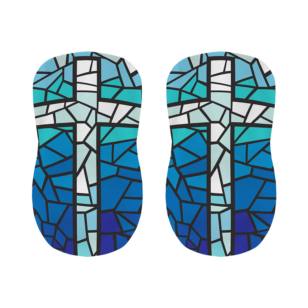 Blue Stained Glass Cross Print Bar Stool Covers