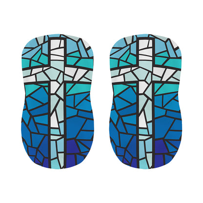 Blue Stained Glass Cross Print Bar Stool Covers
