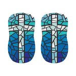 Blue Stained Glass Cross Print Bar Stool Covers