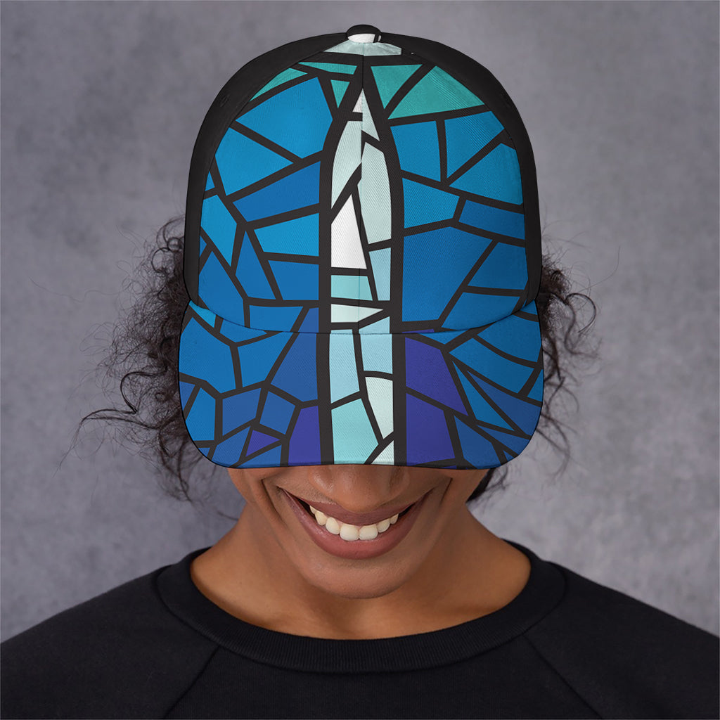 Blue Stained Glass Cross Print Baseball Cap