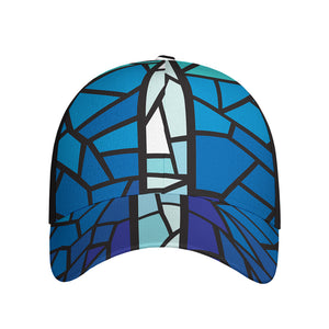 Blue Stained Glass Cross Print Baseball Cap